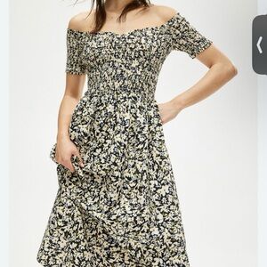 H&M Black and Cream Floral Midi Dress
